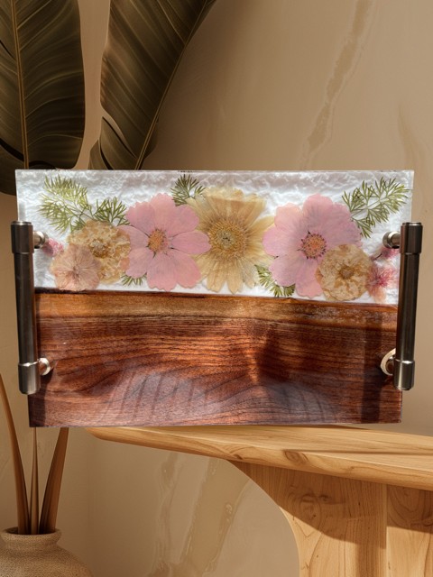 12 in pink flower serving boarrd_tray