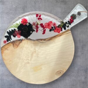 12” Pink & Black Flower Serving Board
