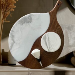 12" Walnut White/Silver Marbled Serving Board