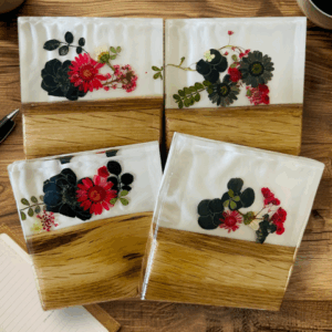 Flower Resin/Wood Coasters (Set of 4)