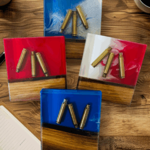 American Flag Themed Resin/Wood Bullet Coasters (Set of 4)