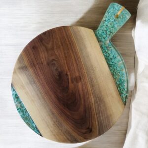 Turquoise Stone w/Wood Serving Board (12" Round)