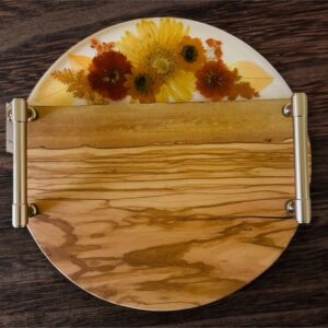 (Real) Flower Serving Board w/handles (12" Round)