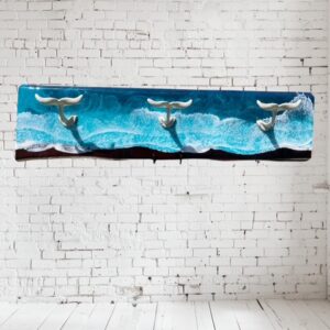 LARGE Ocean Wall Rack w/Whale Tail Hooks (36" x 9")