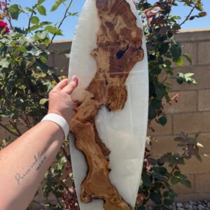 Surfboard ~ 24" ~ Pearl White Resin/Olive Wood