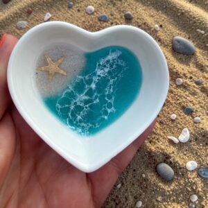 Ceramic Teal Ocean Wave Trinket Dish (3")