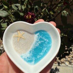 Ceramic Teal Ocean Wave Trinket Dish (3")