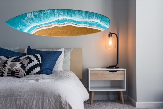 5' Ocean Resin Epoxy Statement Piece Wood Surfboard - Image 2